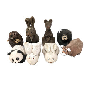 VTG Artesania Rinconada Animals Lot of 8 Pottery Signed Figurines Panda Beaver